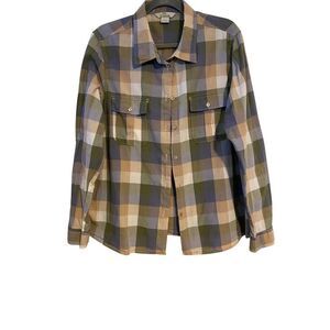 Bob Timberlake Plaid Button-Down Shirt XL Green Beige Long Sleeve Casual Outdoor